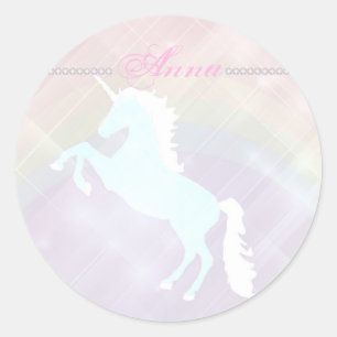 Einhornfantasy pink und lila runder aufkleber