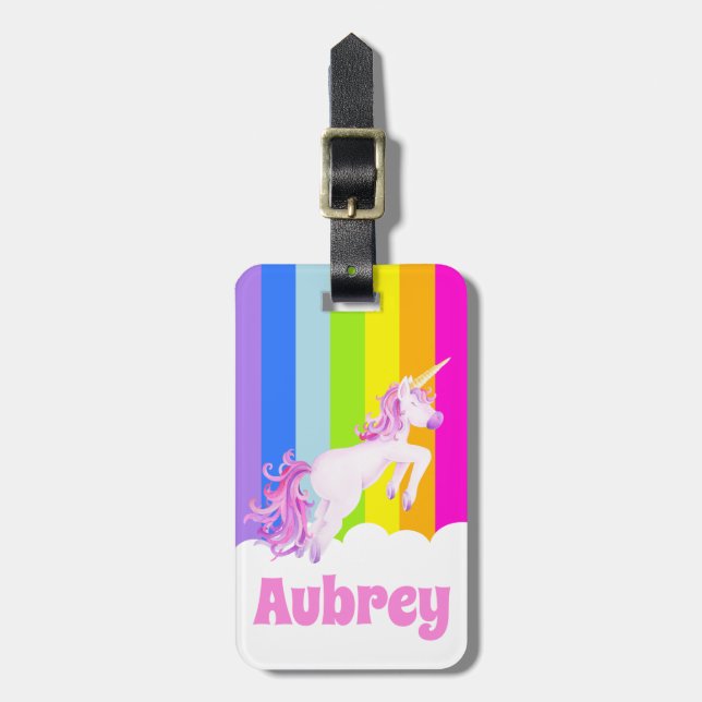Einhorngalopp Rosa Regenbogen Einhorn Kindernahrun Gepäckanhänger (Vorderseite vertikal)