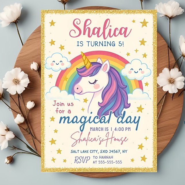 Einhorngeburtstag Einladung, Einhorn Rainbow Girl Einladung (Von Creator hochgeladen)