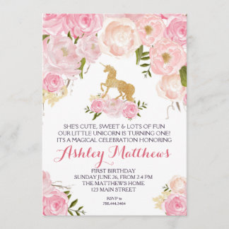 Einhorngeburtstag ERSTE Blumeneinladung, Einladung