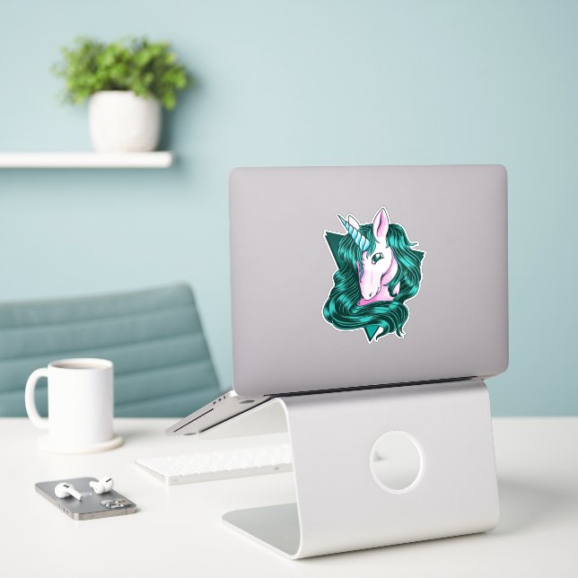 Einhornklammer Aufkleber (Laptop auf Schreibtisch)