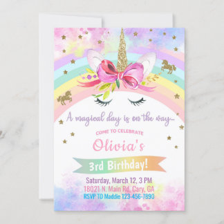 Einhornkopf & Blume zum Geburtstag von Mädchen Einladung