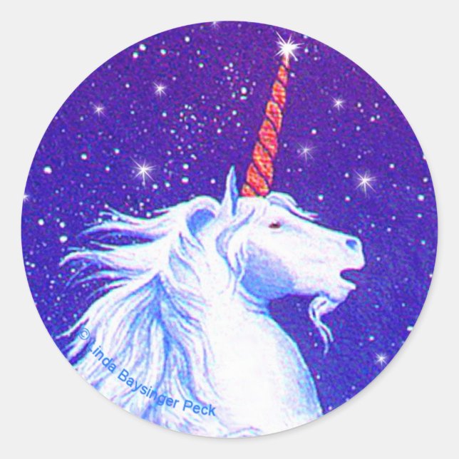 Einhornkopf mit Sternen Runder Aufkleber (Vorderseite)