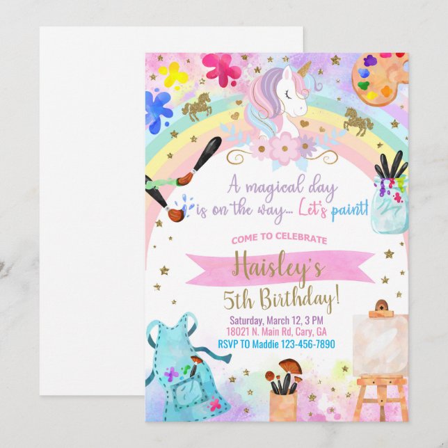 Einhornkunst, Malerei, Einladung zum Geburtstag vo (Vorne/Hinten)