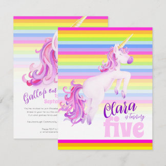 Einhornkunst Regenbogen 5. Geburtstag Einladungen
