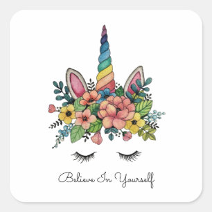 Einhornlinsen mit Regenbogenhaut Quadratischer Aufkleber