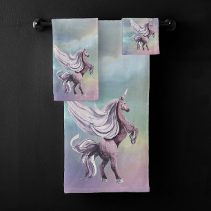 Einhornmagie   Farbenfrohe Pasta Fantasy Wasserfar Badhandtuch Set