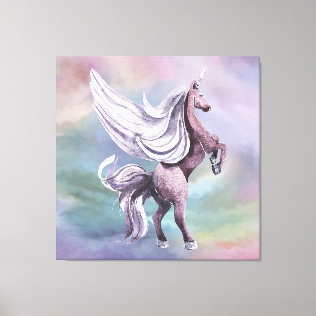 Einhornmagie | Farbenfrohe Pasta Fantasy Wasserfar Leinwanddruck (Vorderseite)