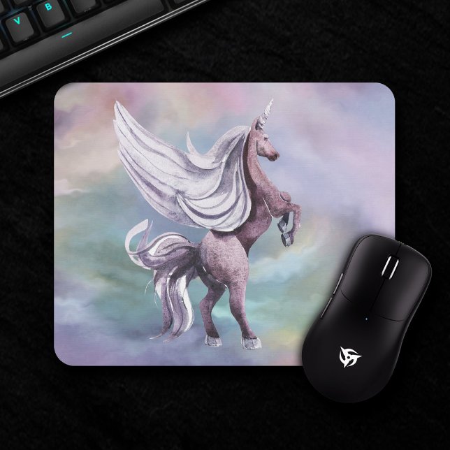 Einhornmagie | Farbenfrohe Pasta Fantasy Wasserfar Mousepad (Von Creator hochgeladen)
