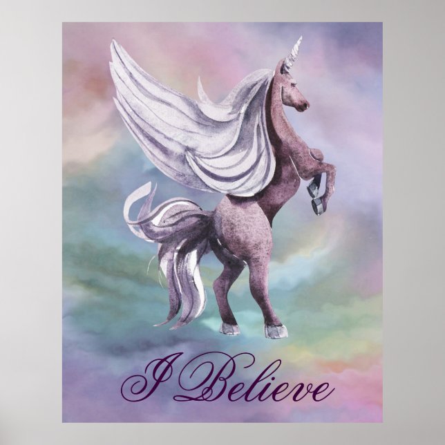 Einhornmagie | Farbenfrohe Pasta Fantasy Wasserfar Poster (Vorne)
