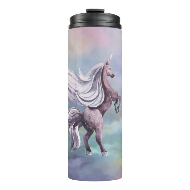 Einhornmagie | Farbenfrohe Pasta Fantasy Wasserfar Thermosbecher (Vorderseite)