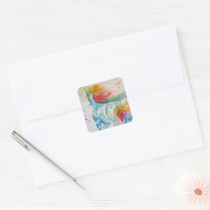 Einhornmalerei Aquarellmalerei Rainbow Art Quadratischer Aufkleber