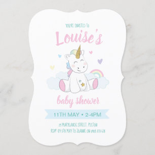 Einhornmassage für Babydusche Einladung, niedliche Einladung