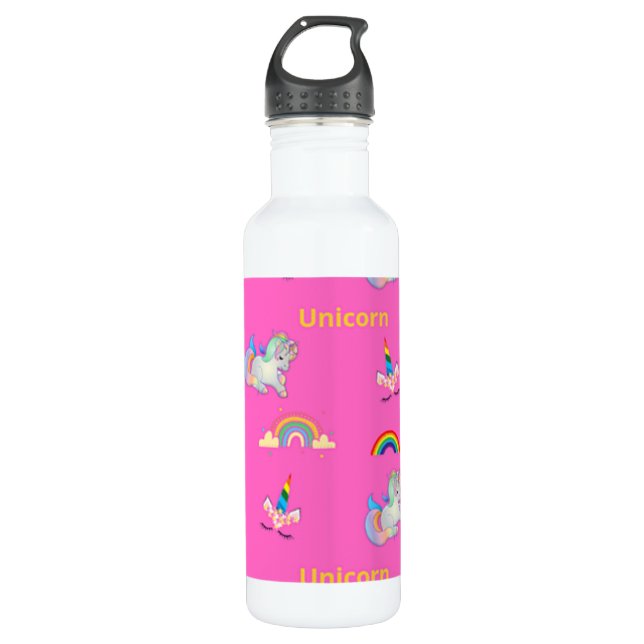 Einhornmuster auf Rosa Edelstahlflasche (Vorderseite)