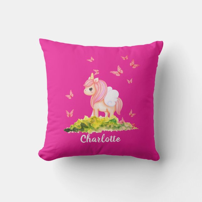 Einhornname Kinderzimmer Kinder Zimmerdekor Rosa Kissen (Vorderseite)