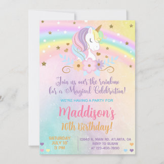 Einhornpastellfarben Girl Birthday einladen. Einladung