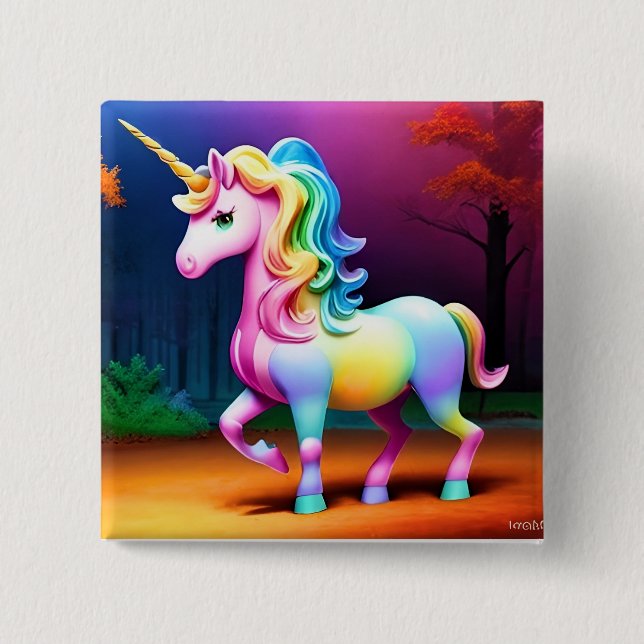 Einhornpferd mit Regenbogenfarben Button (Vorderseite)