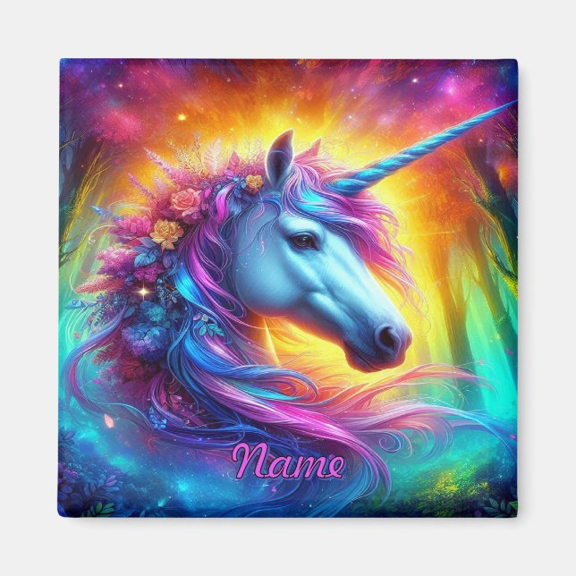 Einhornportrait im verzauberten Wald Magnet (Vorne)