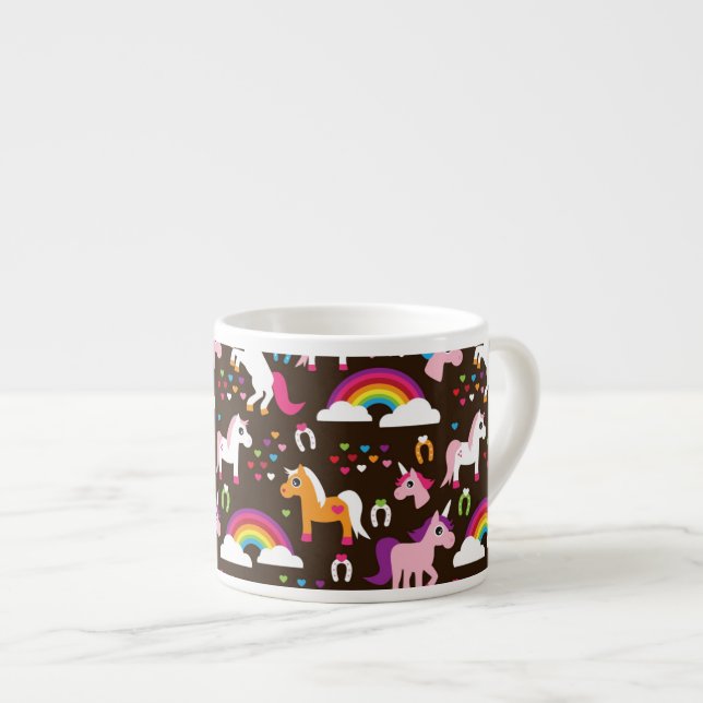 Einhornregenbogen scherzt Hintergrundpferd Espressotasse (Vorderseite Rechts)