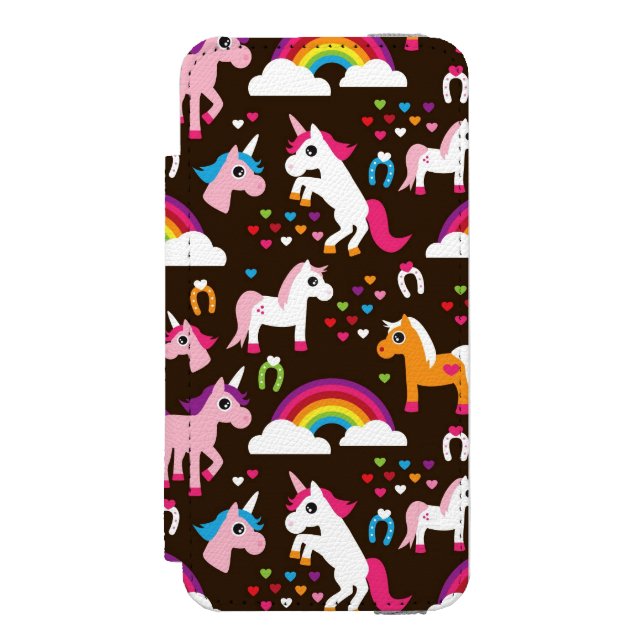 Einhornregenbogen scherzt Hintergrundpferd Incipio iPhone Geldbeutel-Hülle (Folio Vorderseite)