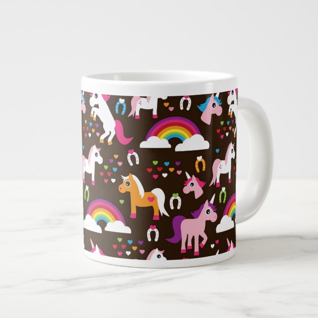 Einhornregenbogen scherzt Hintergrundpferd Jumbo-Tasse (Vorderseite Rechts)