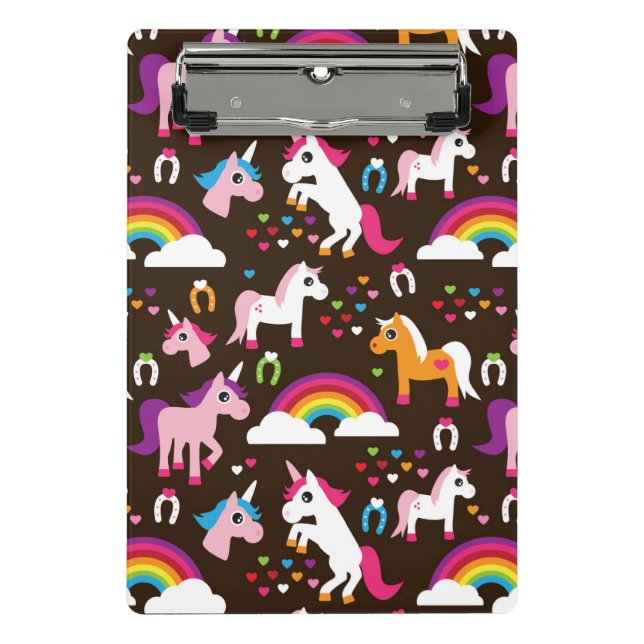 Einhornregenbogen scherzt Hintergrundpferd Mini Klemmbrett (Vorderseite)