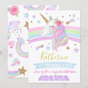 Einhornregenbogengeburtstags-Einladungs-Aquarell Einladung