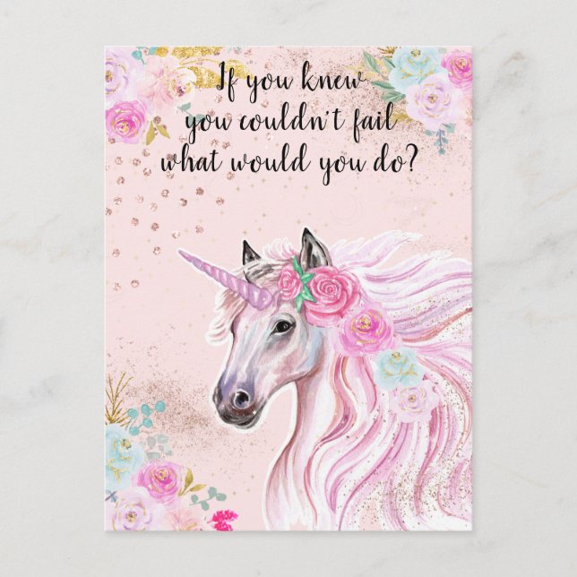 Einhornrosa Glitzer Motivierend Manifestation Postkarte (Vorderseite)