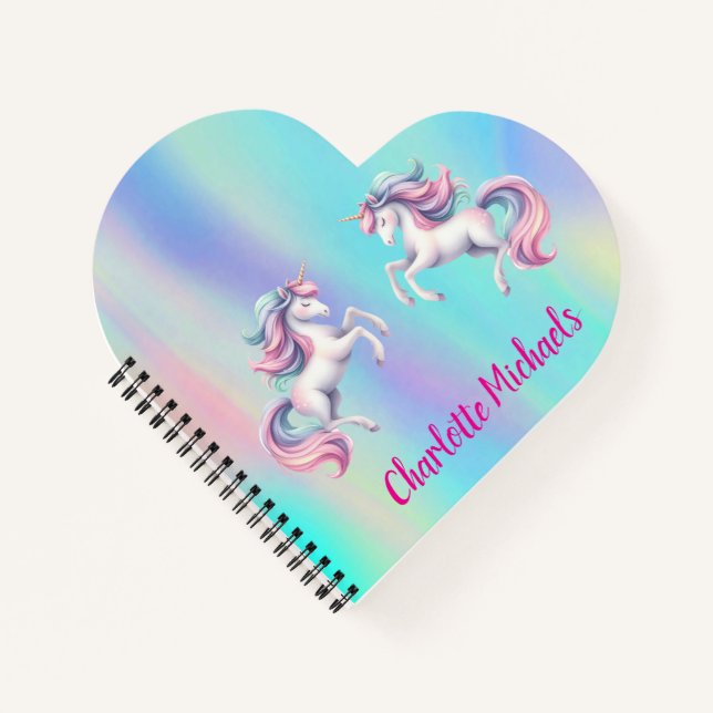 Einhornrosa lila holografische Rückkehr zur Schule Notizbuch (Vorderseite)