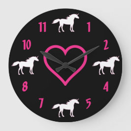 Einhornsäulenuhr ~ Hot Pink, Black und White Große Wanduhr