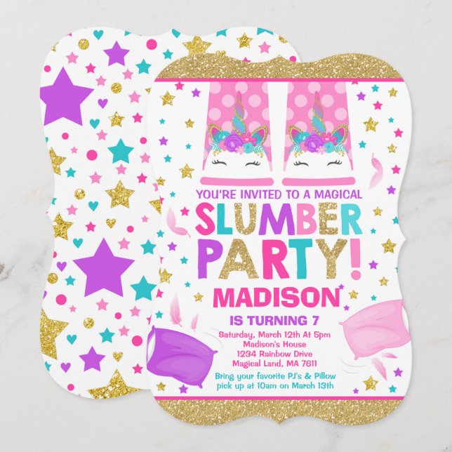 Einhornschlummerndes Party Geburtstag Einladung (Vorne/Hinten)