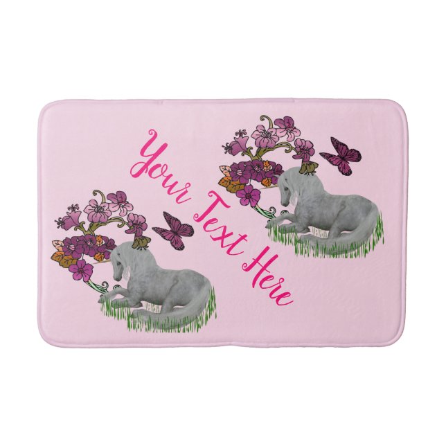 Einhornschmetterlinge und Blume Personalisiert Badematte (Vorderseite)