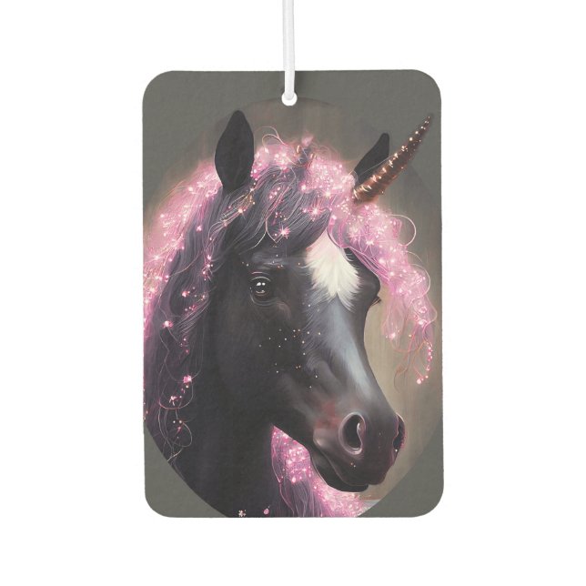 Einhornschwarz-rosa Fantasiewesen Autolufterfrischer (Vorderseite)