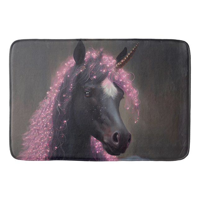 Einhornschwarz-rosa Fantasiewesen Badematte (Vorderseite)