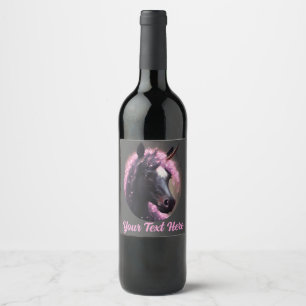 Einhornschwarz-rosa Fantasiewesen Weinetikett