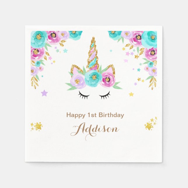 Einhornservietten mit Blume Serviette (Vorderseite)