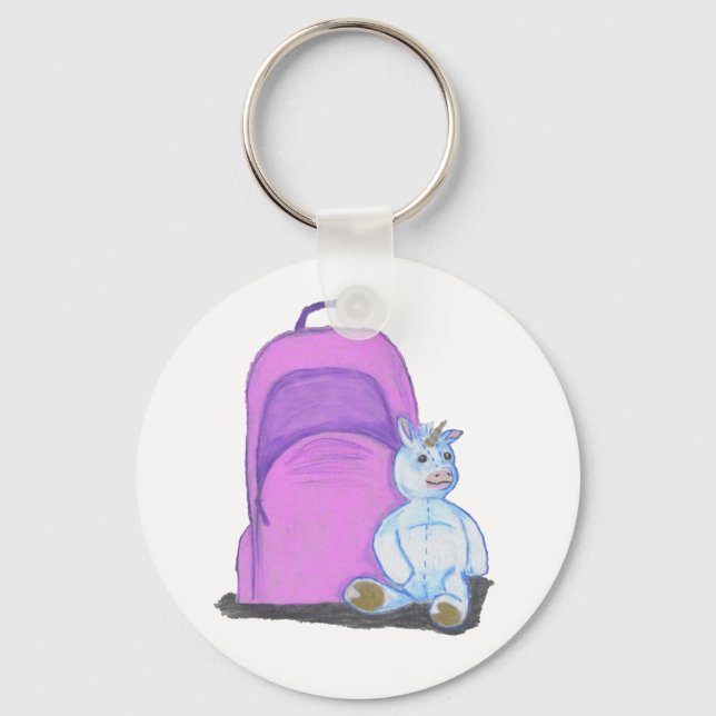 Einhornsitze mit lila Schulrucksack Schlüsselanhänger (Vorderseite)