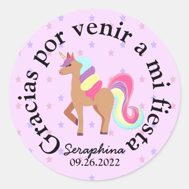 Einhornspanisch Danke / Gracias Gastgeschenk Runder Aufkleber (Vorderseite)