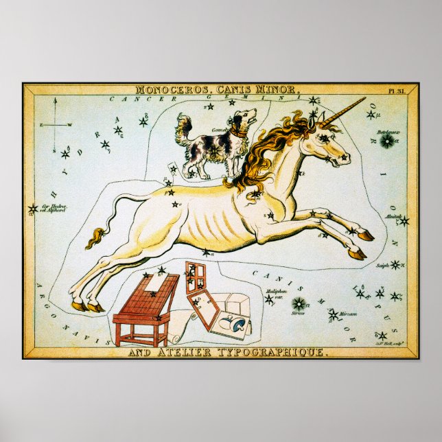 Einhornsternkarte - Monoceros-Konstellation Poster (Vorne)