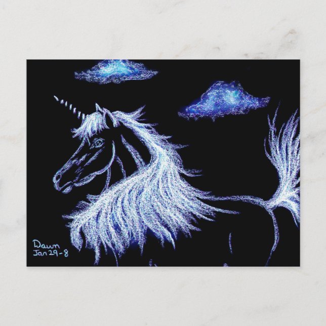 Einhornträume blau postkarte (Vorderseite)