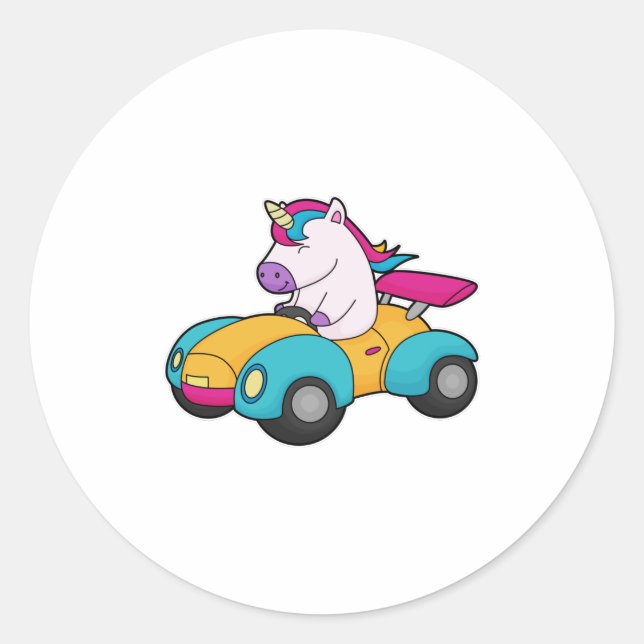 Einhornwagen Runder Aufkleber (Vorderseite)
