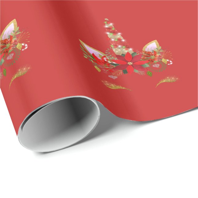Einhornweihnachtliche Rose Blumenkohl Rot 1 Geschenkpapier (Rolleneckpunkt)