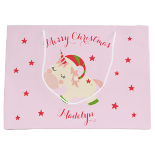 Einhornweihnachtsfest Personalisiert Rosa Große Geschenktüte