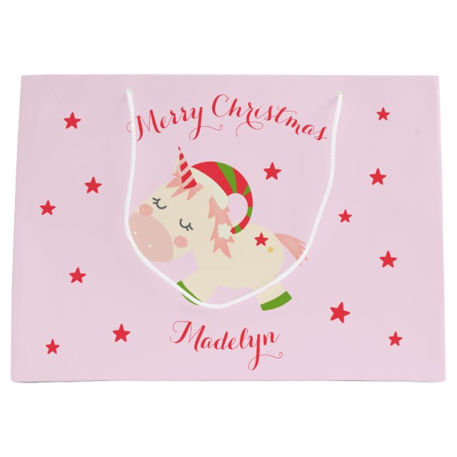 Einhornweihnachtsfest Personalisiert Rosa Große Geschenktüte (Vorderseite)