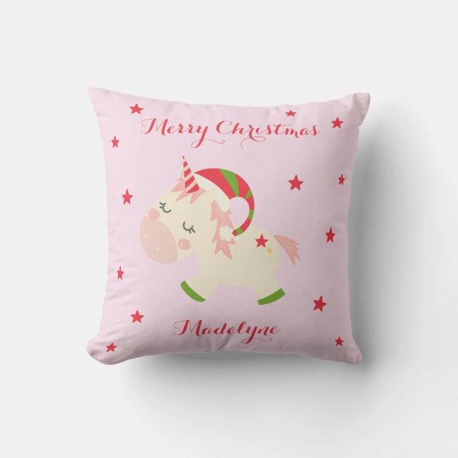 Einhornweihnachtsfest Personalisiert Rosa Kissen (Vorderseite)