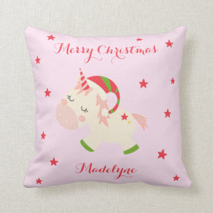 Einhornweihnachtsfest Personalisiert Rosa Kissen