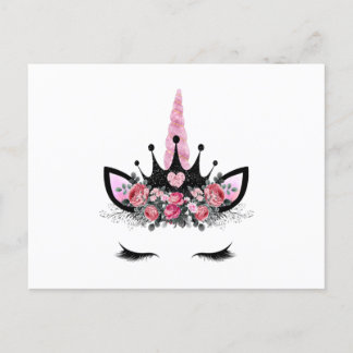 Einhornwimpern, Aquarellfarben-Blume, Glitzer-Horn Postkarte