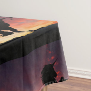 Einhornzucht im Sonnenuntergang Tischdecke