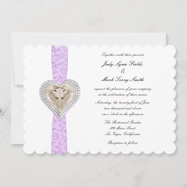 Einicorn Lila Lace Wedding Einladung (Vorderseite)