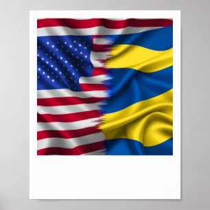 Einig stehen wir – USA Ukraine Flaggen Aufkleber Poster